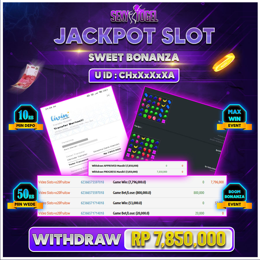 SEXYTOGEL JACKPOT SLOT SWEET BONANZA Rp.7.850.000.,-LUNAS